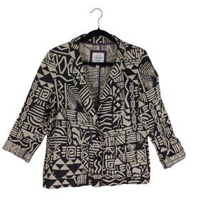 I Love H81 Blazer Large 100% Linen Womens Black & White Tribal Print Jacket